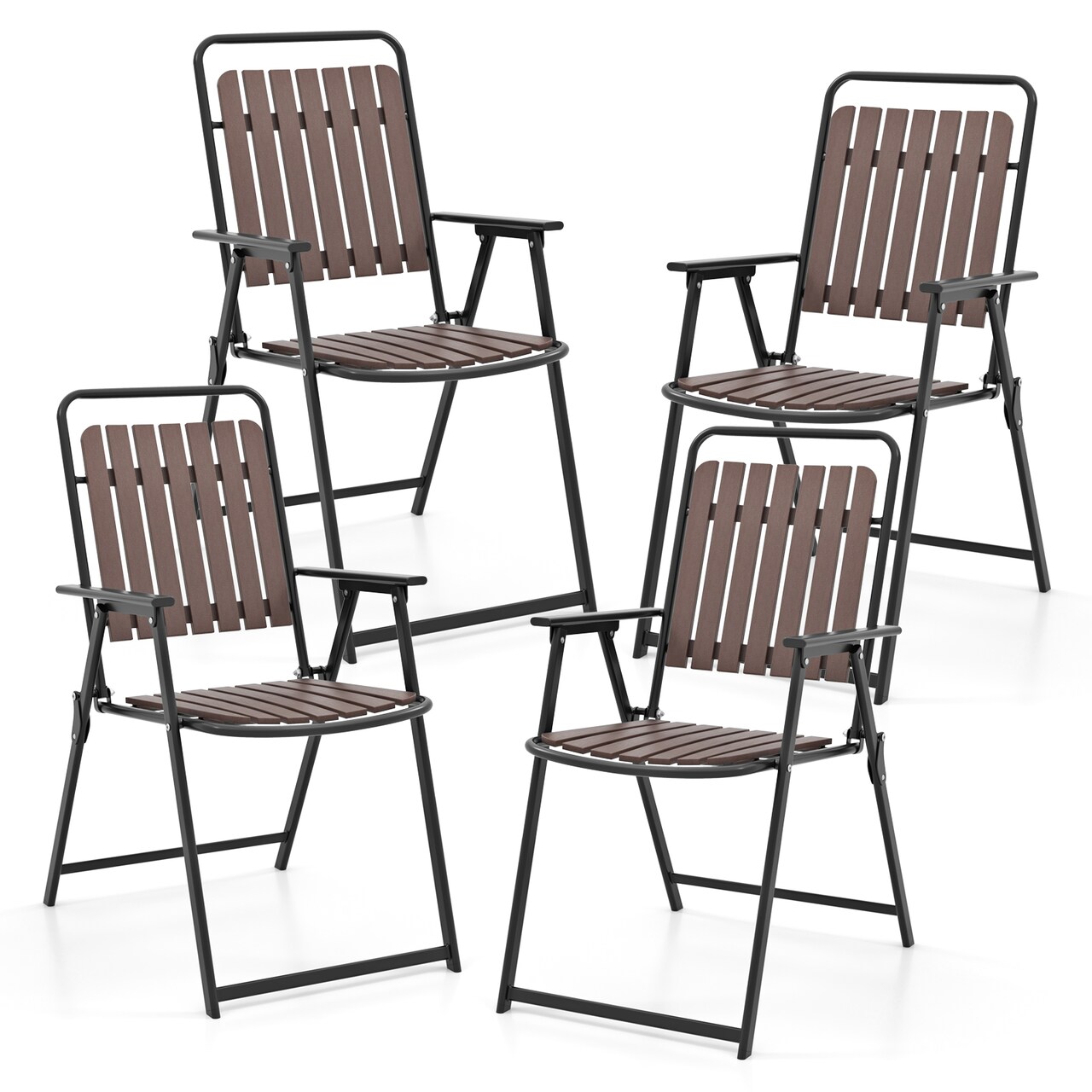 4 Pieces Slatted Design Patio Folding Chairs with Heavy-Duty Metal Frame